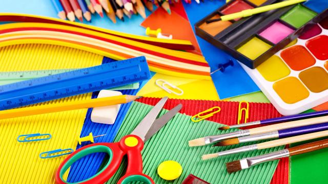 school supplies on a table