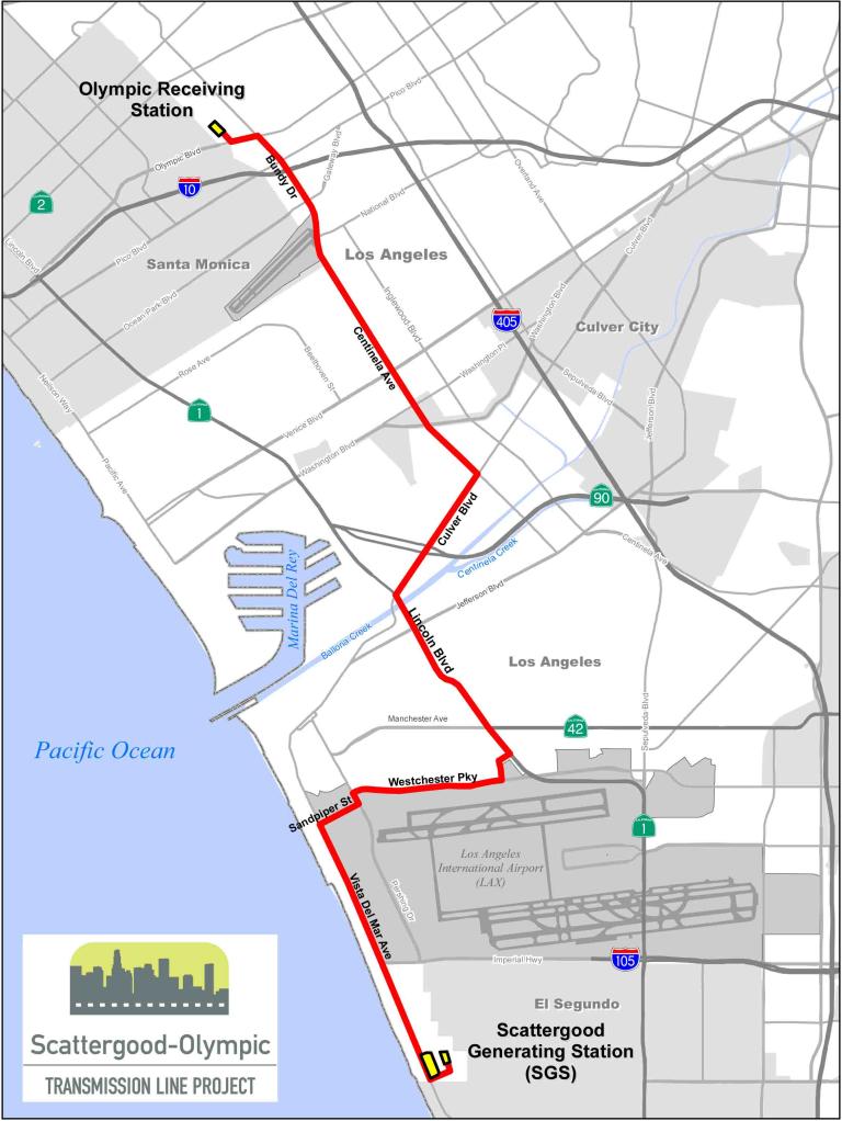 Proposed alignment map for Scattergood-Olympic Transmission Line