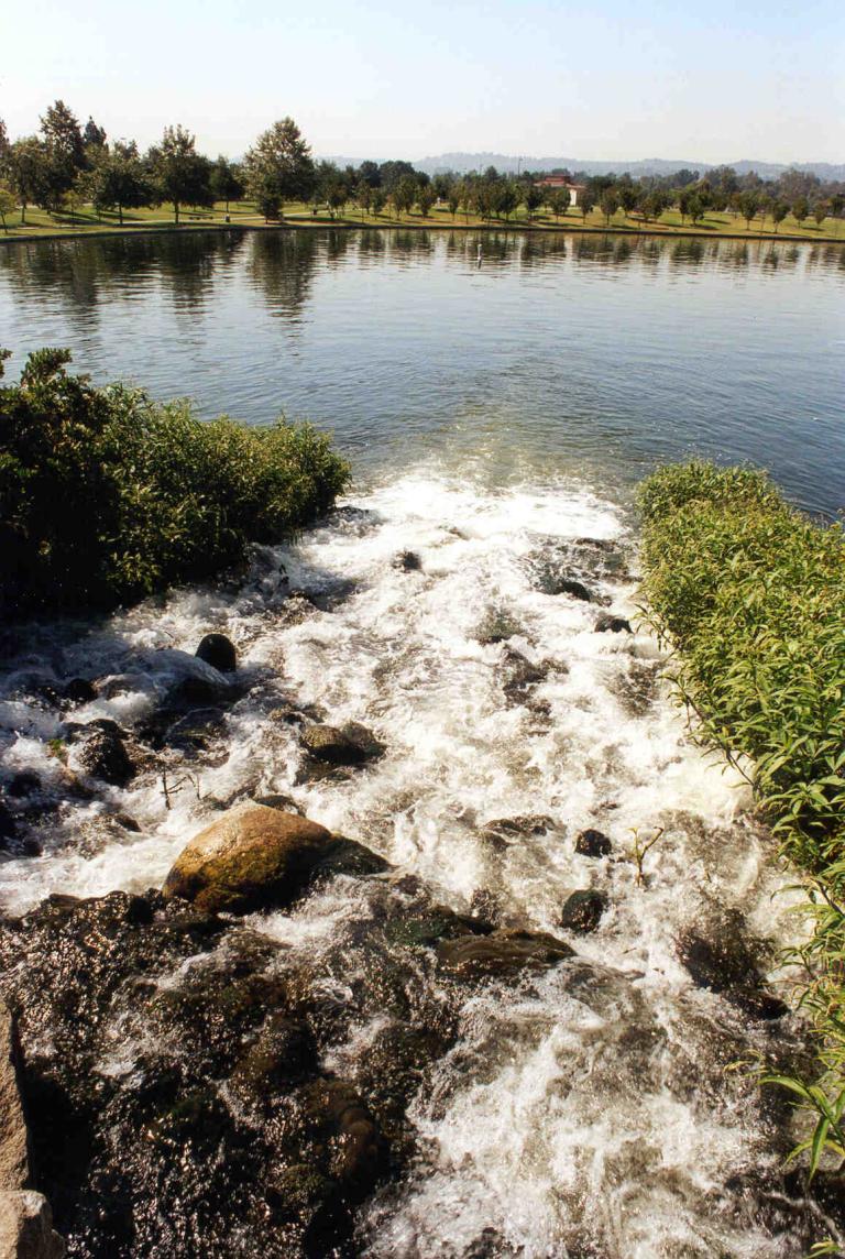 Recycled water cascading into Lake Balboa