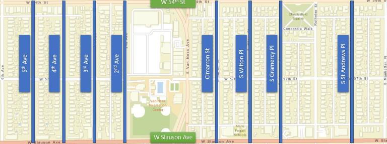 Construction Map for Slauson Ave and Van Ness Ave Area Mainline Project