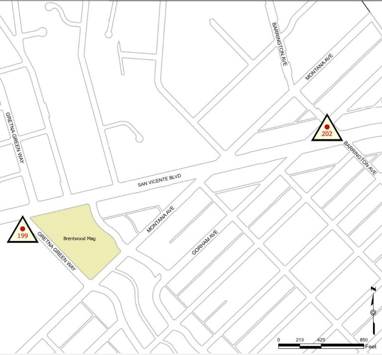 Brentwood Pole-Top Transformer Racks Project Map - San Vicente Bl, Barrington Ave, and Grenta Green Way