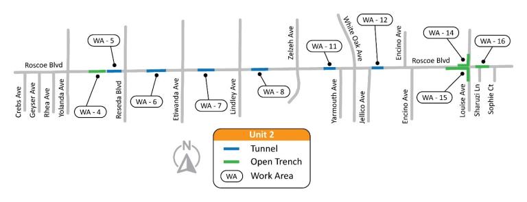 Map of Roscoe Trunk Line Unit 2 Work Areas