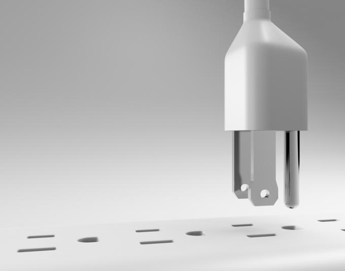 Illustration of a plug hovering over an outlet in a power strip.