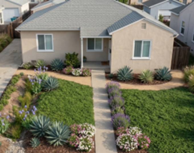 House with a front yard featuring California friendly plants